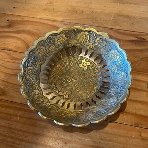 Vintage Brass Ornate Pedestal Bowl